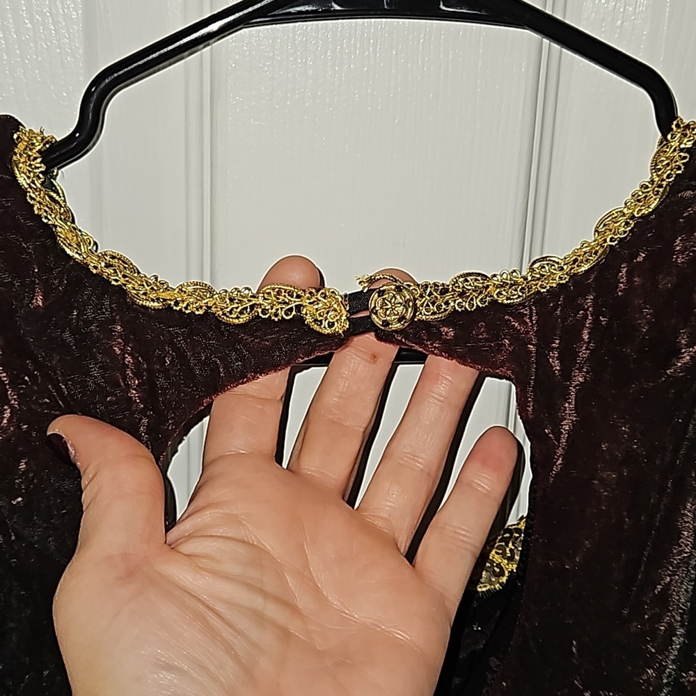 Maxima 100% Velvet Chocolate Gypsy Costume Gown Gold Sequins Beads Size Large 8 - Picture 7 of 17